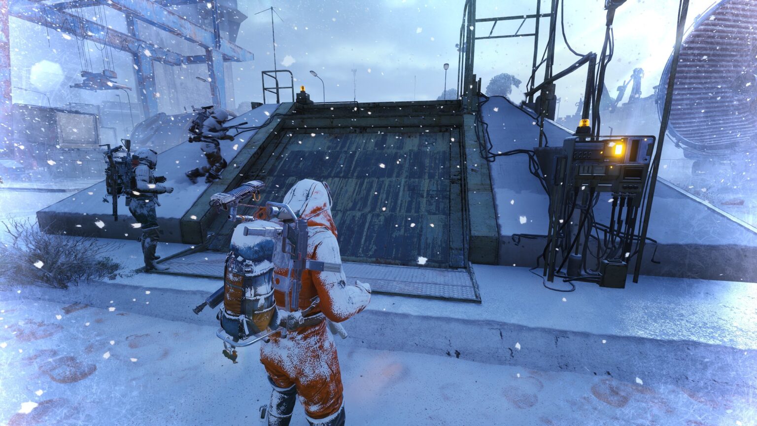 A lone raider crossing a snowy ridge